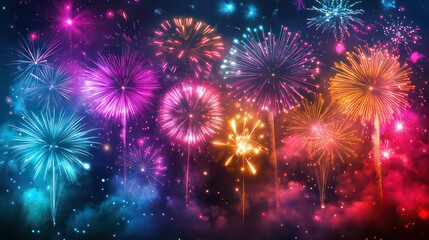 Fototapeta premium A vibrant display of colorful fireworks lighting up the night sky.