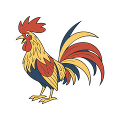 Illustration of a rooster on a white background. Cute domestic bird.