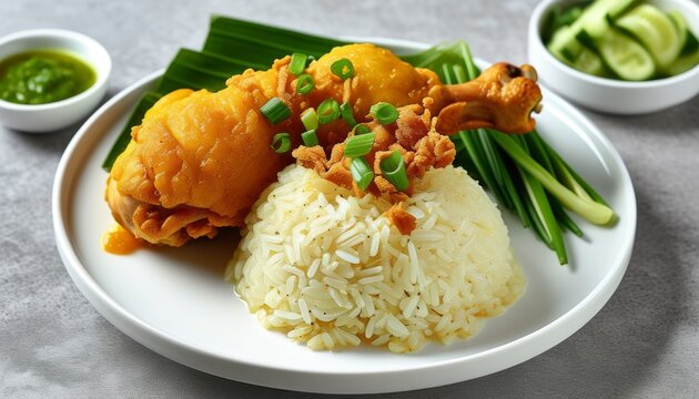 Delicious Thai Khao Mok Gai with Chicken and Aromatic Rice Served on a White Plate