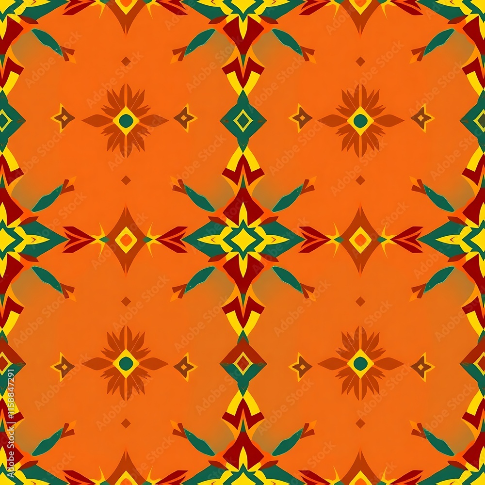 Poster Vibrant Tile Pattern:  A captivating seamless pattern with bold colors and geometric designs, perfect for adding a touch of ethnic and modern flair to any project.  
