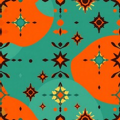 Fiesta Fiesta: A vibrant, seamless pattern bursts with energy.  Bold orange and teal shapes dance across the canvas, creating a lively and festive mood. Perfect for textiles, branding.