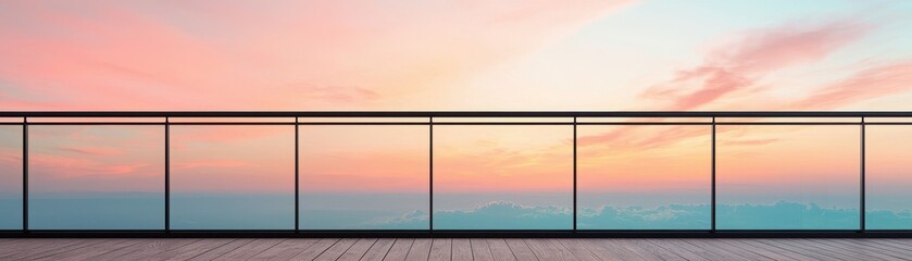 Peaceful Sunset Panorama from Glass Balcony Tranquil Sky Cloudscape Ocean View