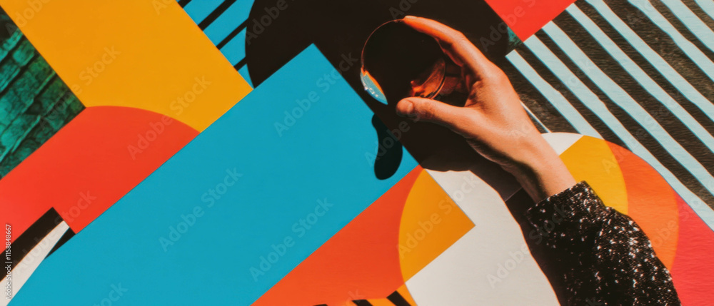 Poster vibrant abstract geometric background with bold colors and dynamic shapes