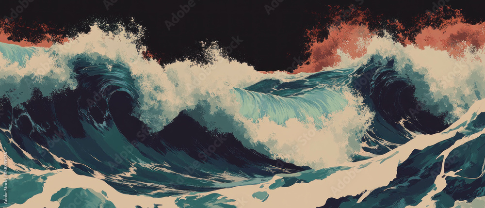 Aufkleber Artistic representation of dynamic waves and ripples in vivid colors and textures