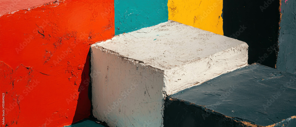 Poster Bold colored blocks create a dynamic textured background for creative use