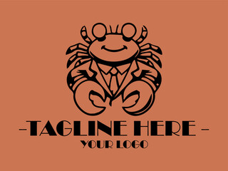 Crab in suit and tie on orange background. Great for quirky office themes, business presentations, and unique marketing materials