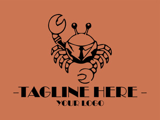 Crab in suit and tie on orange background. Great for quirky office themes, business presentations, and unique marketing materials