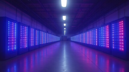 Fototapeta premium Illuminated server room corridor. (46)