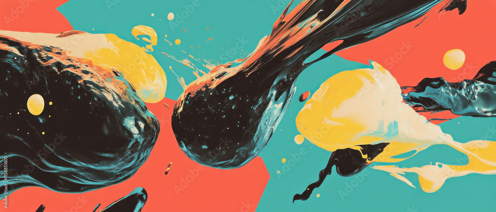 Poster Dynamic brush strokes in contrasting colors creating a vibrant abstract background
