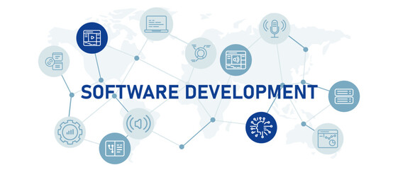 Fototapeta premium Software Development service web header application developer technology system management progress design outline collection