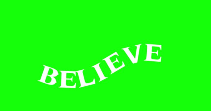 v&iacute;deo Fundo verde brilhante com a palavra acreditar em letras brancas curvas