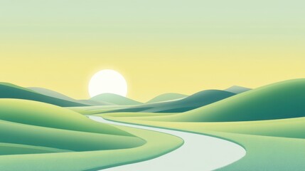 Obraz premium Serene Landscape with Rolling Hills and Gentle Curved Road