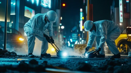 Police search team meticulously investigating a crime scene, focusing on gathering evidence and ensuring justice is served. The importance of thorough investigation in maintaining law and order.