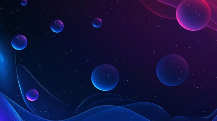 Abstract blue purple space background, floating spheres in cosmic scene, starry night sky, nebula art, digital galaxy design