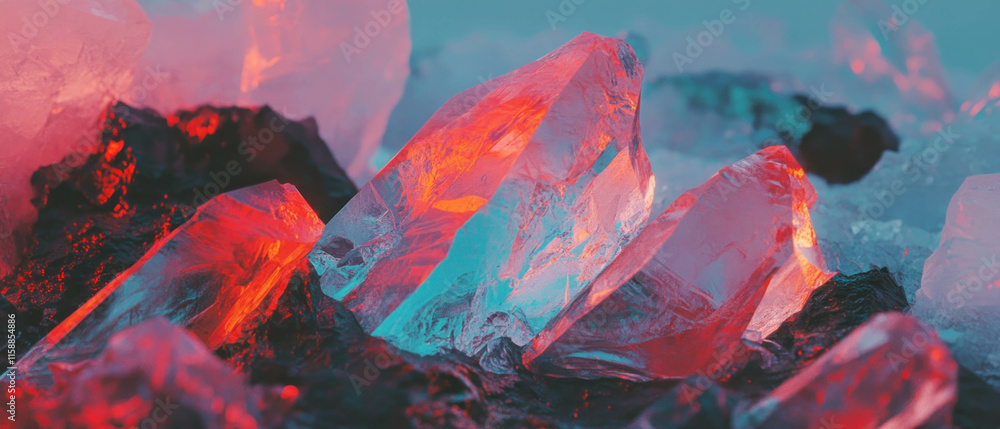 Poster Crystalline ice surface illuminated by soft lighting with a hyper-realistic style