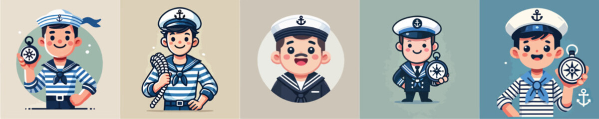 Vector collection of a ship captain or shipping worker