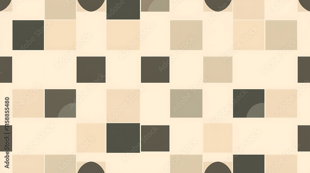 Poster abstract geometric pattern: a seamless pattern of squares and circles in shades of brown and beige, 