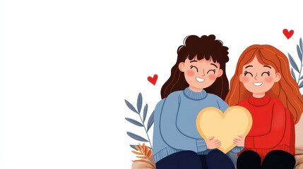 Two Friends Holding Heart Shape on a Bright White Background