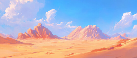 Naklejka premium Golden sand dunes illuminated by soft light in a hyper-realistic style with vivid colors