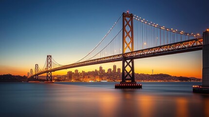 Naklejka premium San Francisco Bay Bridge sunset cityscape.