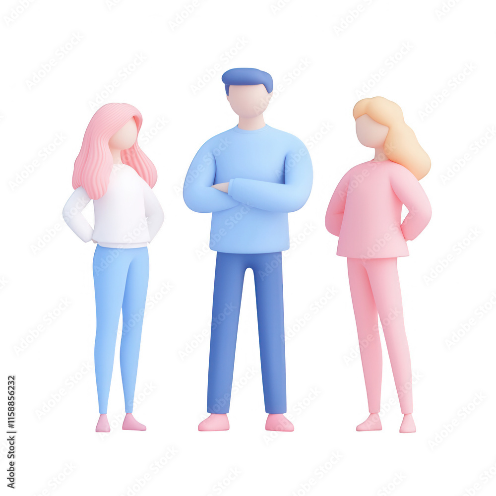 Poster three colorful characters depicting diverse teamwork and collaboration concepts., isolated on a tran