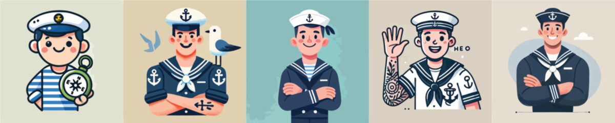 Vector collection of a ship captain or shipping worker