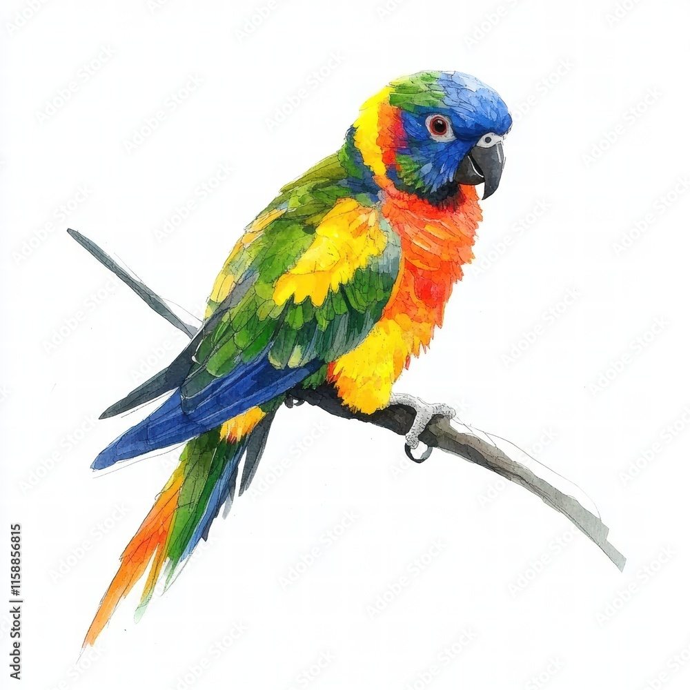 Aufkleber bright parrot perched on branch with ample space for text and mock up possibilities in a vibrant set
