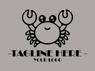 Happy crab with spectacles in black lines, suitable for childrens illustrations, educational materials, and marinethemed designs. Creative and quirky