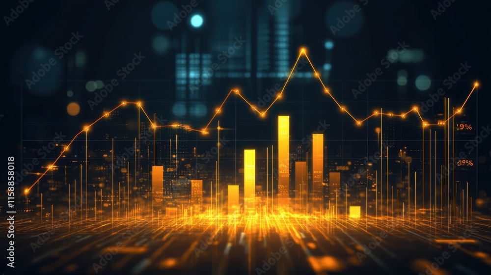 Poster dynamic financial data visualization with bright golden elements
