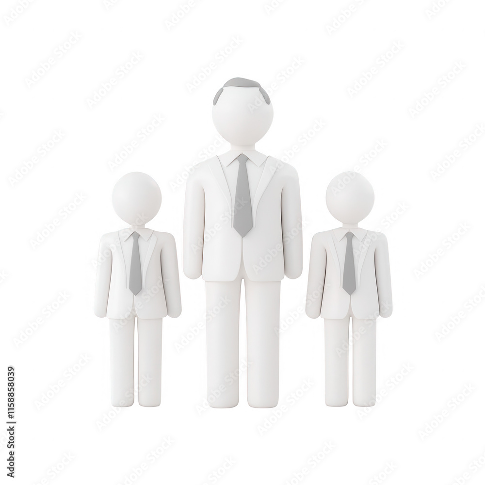 Poster three symbolic business figures representing teamwork and collaboration., isolated on a transparent 