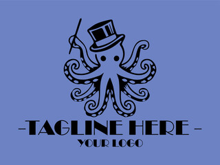Dapper octopus in top hat with cane octopus as a magician perfect for whimsical designs, childrens book illustrations, vektor and marinethemed projects