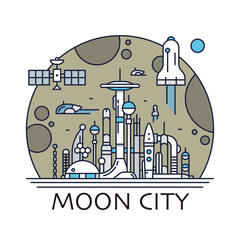「月、宇宙基地」ベクターイラストレーション