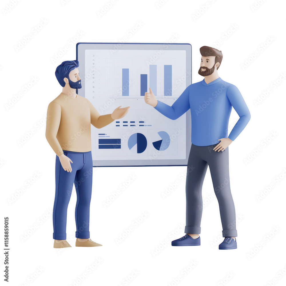 Poster two professionals discussing data analytics and business growth strategies., isolated on a transpare