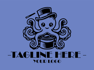 Dapper octopus in top hat with cane octopus as a magician perfect for whimsical designs, childrens book illustrations, vektor and marinethemed projects © Arnis
