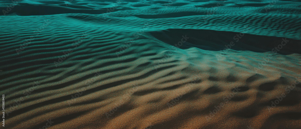 Poster cinematic view of soft rolling sand dunes with contrasting colors and textures