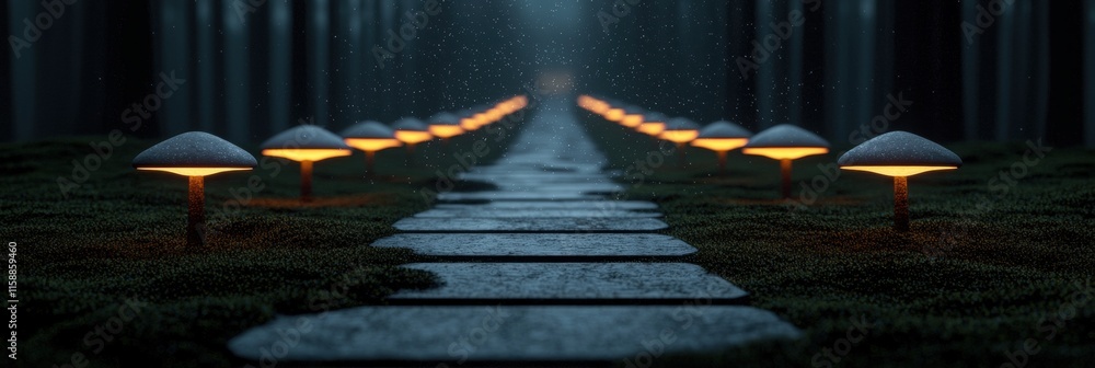 Poster a path with a row of lights on it
