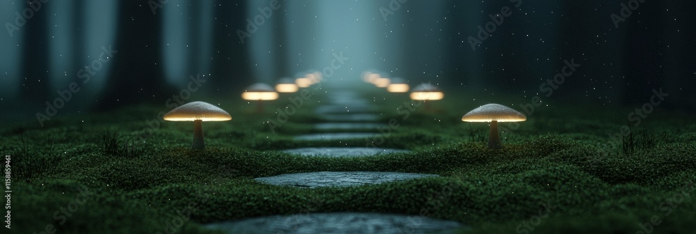 Poster a path with a row of glowing mushrooms