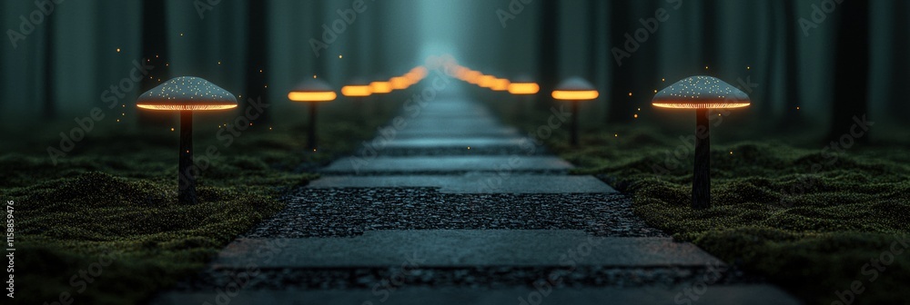 Poster a path with a row of glowing mushroom lights