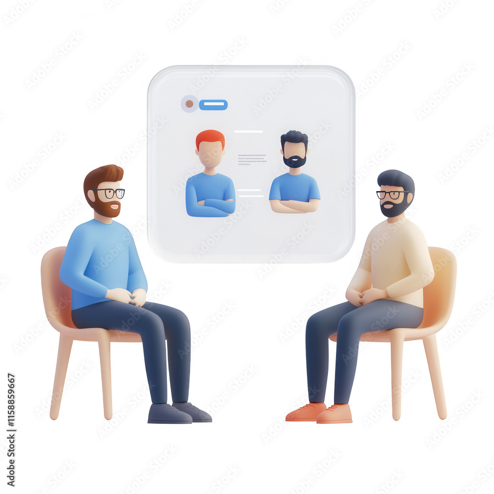 Poster two professionals discussing strategies in a modern workspace environment., isolated on a transparen