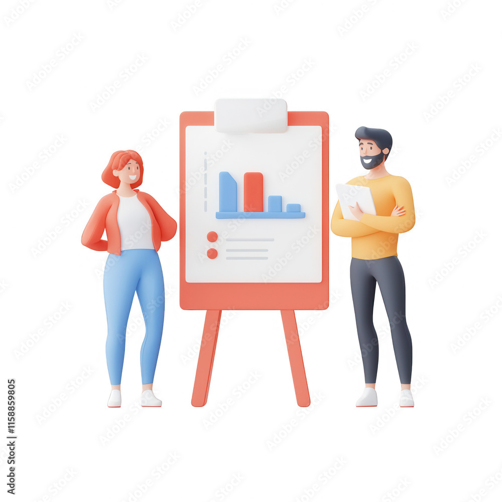 Poster two professionals presenting data insights on a chart., isolated on a transparent background.