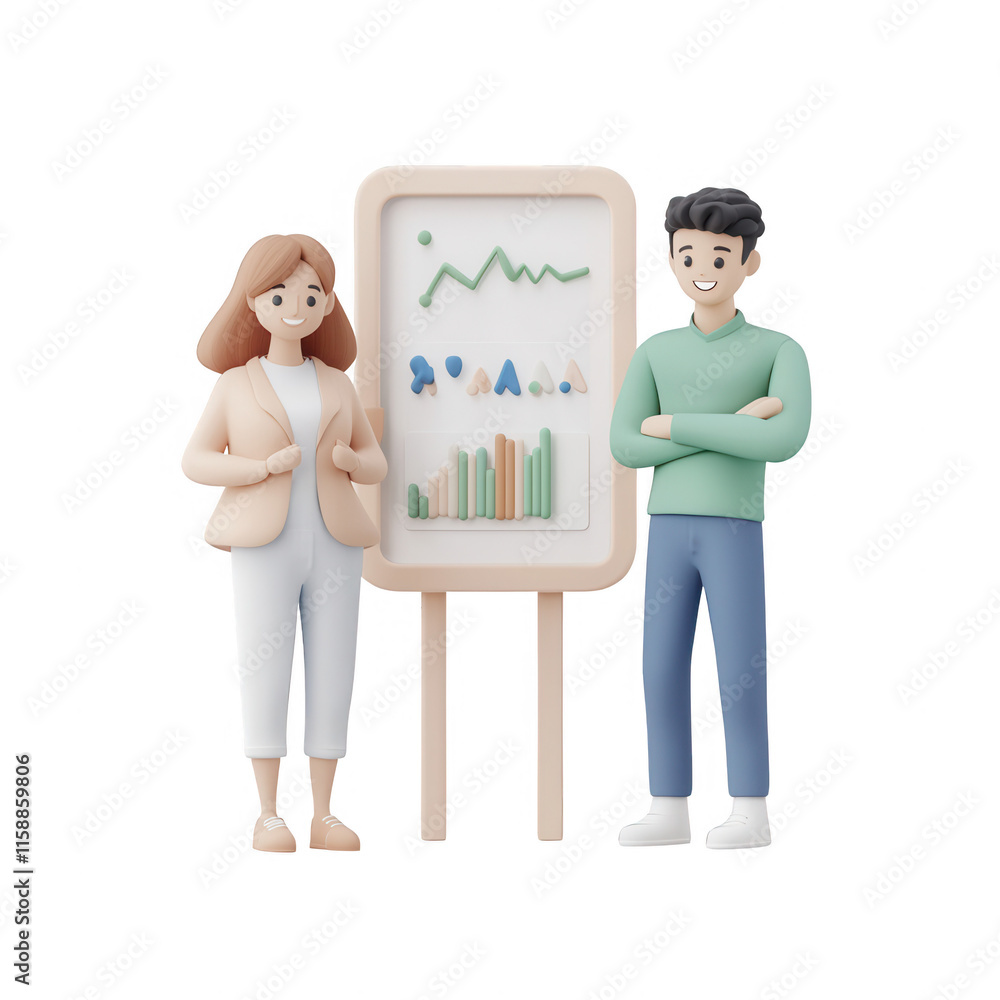 Aufkleber two professionals presenting data on a growth board in a modern setting., isolated on a transparent 