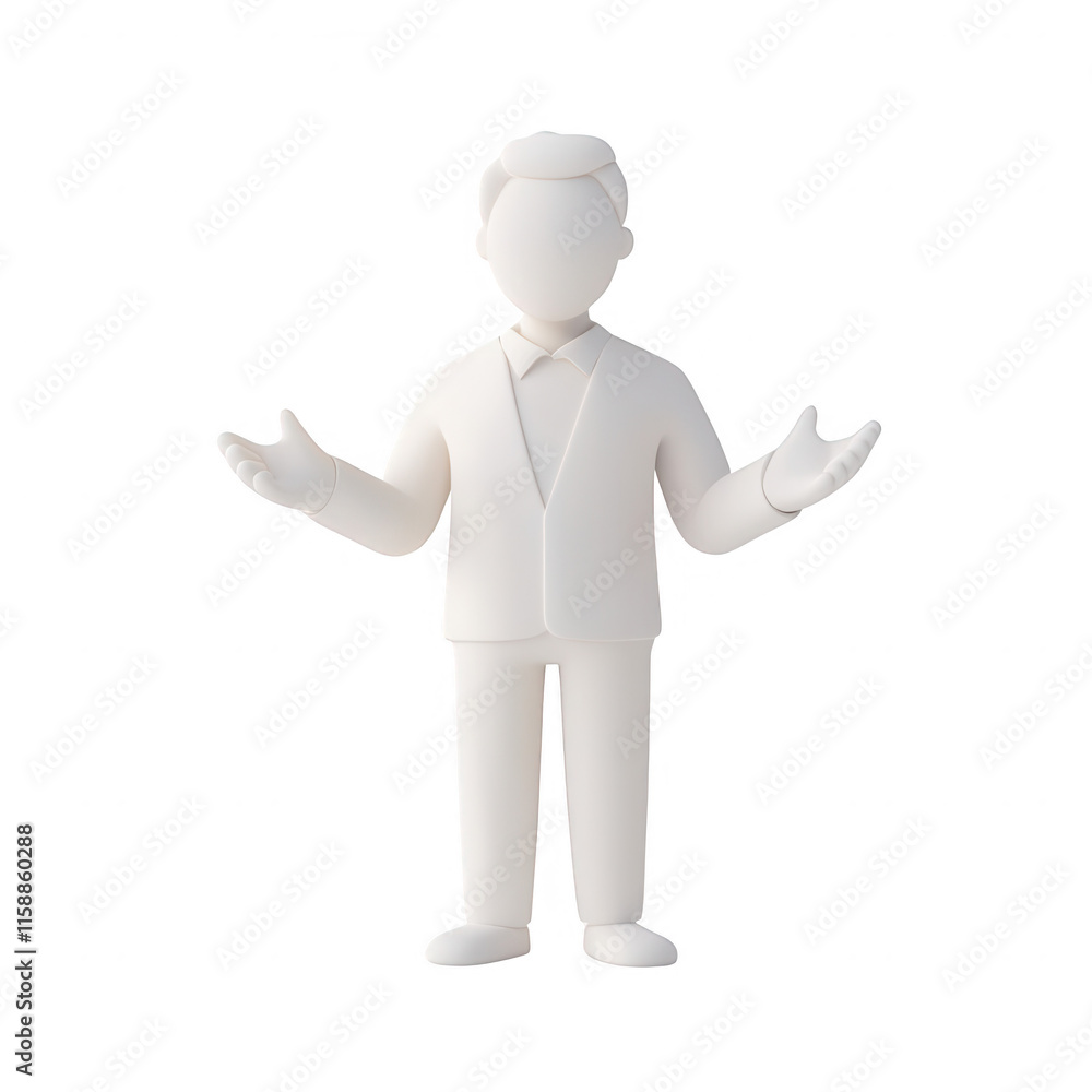 Poster a 3d character showing open arms, symbolizing communication and engagement., isolated on a transpare