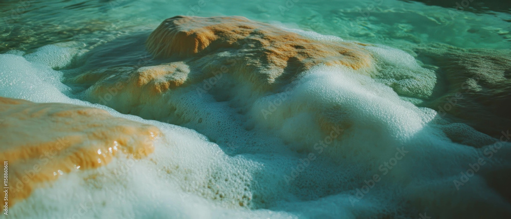 Poster Captivating abstract patterns formed by sand dunes and waves at a serene coastline
