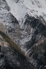 Snow covered mountains in Alberta, Canada in winter. Nature background