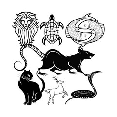 animal, vector, silhouette, illustration, cat, cartoon, set, black, coloring, dog, drawing, art, halloween, animals, design, book, icon, logo, bear, monster, mammal, bird, nature, sketch, zodiac