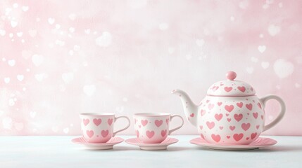 Fototapeta premium Romantic Pink Heart Porcelain Tea Set for Weddings