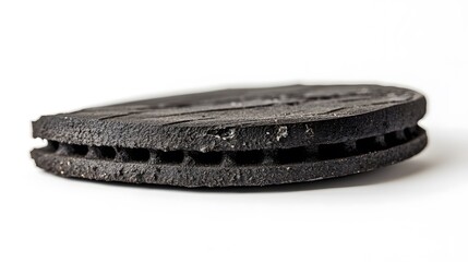 Worn automobile brake pad close up view