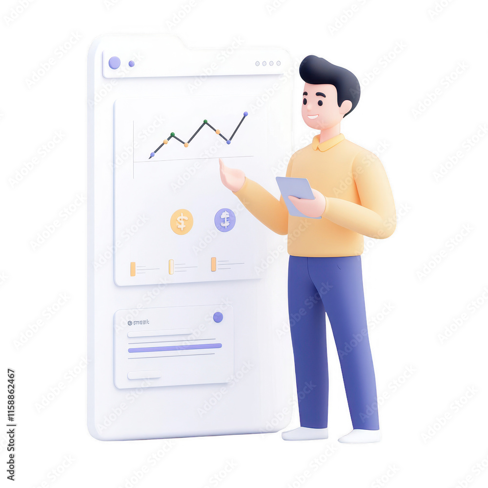Poster a person analyzing charts and graphs on a smartphone for business insights., isolated on a transpare