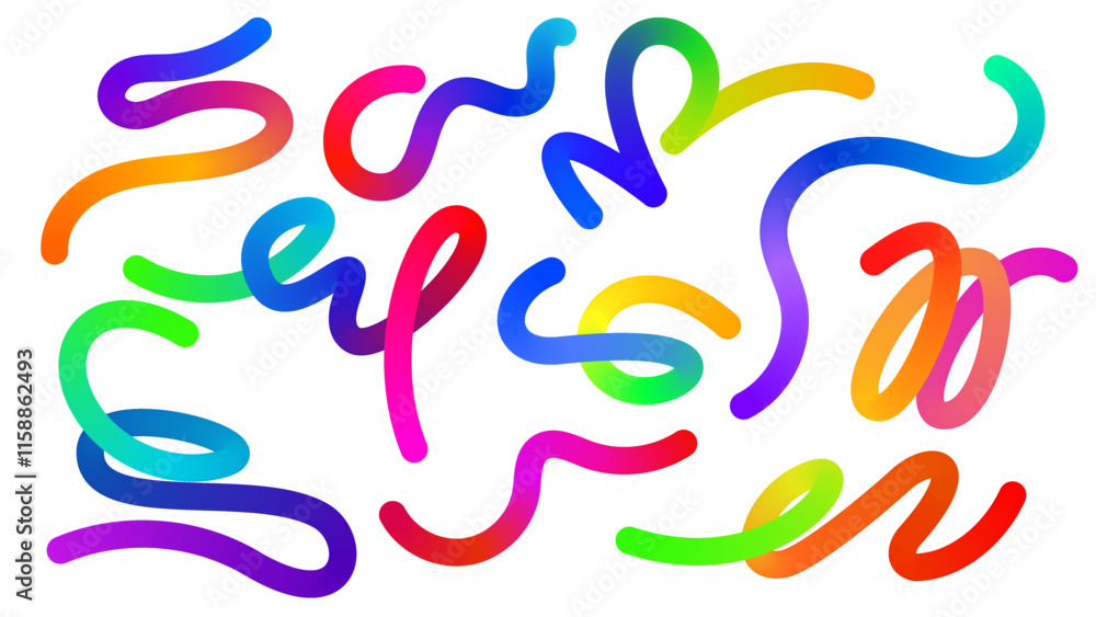 Poster fluid wave elements of colorful squiggly designs.vector graphic pattern with wavy lines in bright co