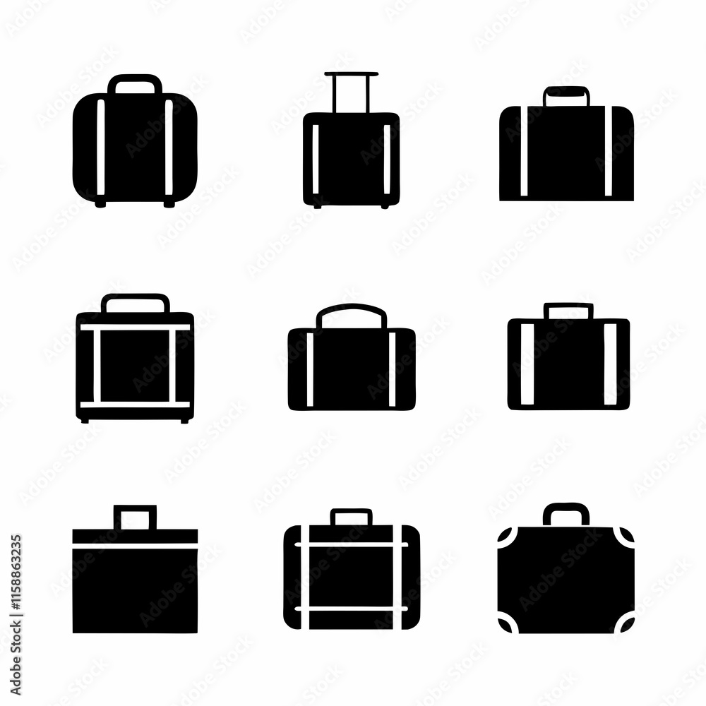 Poster minimalistic suitcase icon vector bundle.